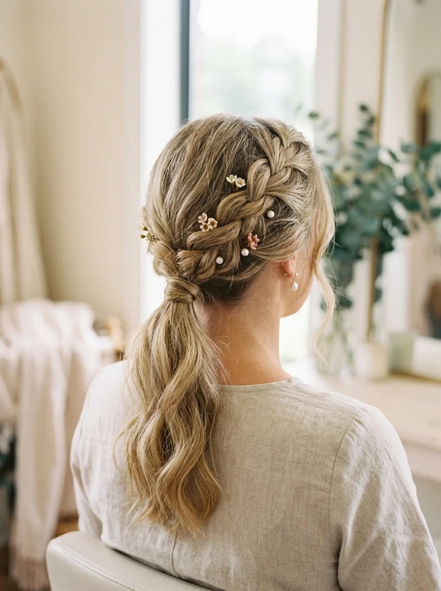 Ash Blonde Ponytail With Braids and Pins — Classy Bridesmaid Ponytail