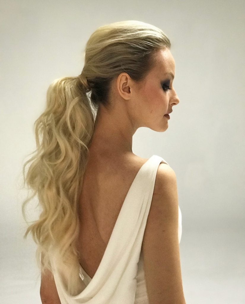 Ash Blonde Voluminous Ponytail With Waves, Mid-Back — Classy Bridesmaid Ponytail