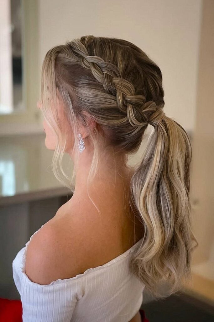 Blonde Ponytail With Crown Braid Accent — Classy Bridesmaid Ponytail