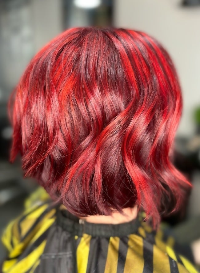 Collarbone Bob Bright Red Highlights — Classy Bright Red Hair