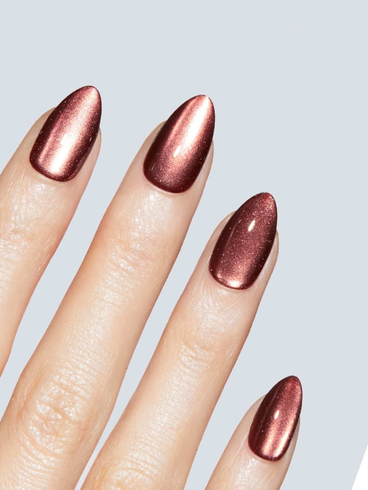 Long Almond Nails with Copper Brown Metallic Shimmer Long Almond Nails with Copper Brown Metallic Shimmer — Classy Brown Almond Nails