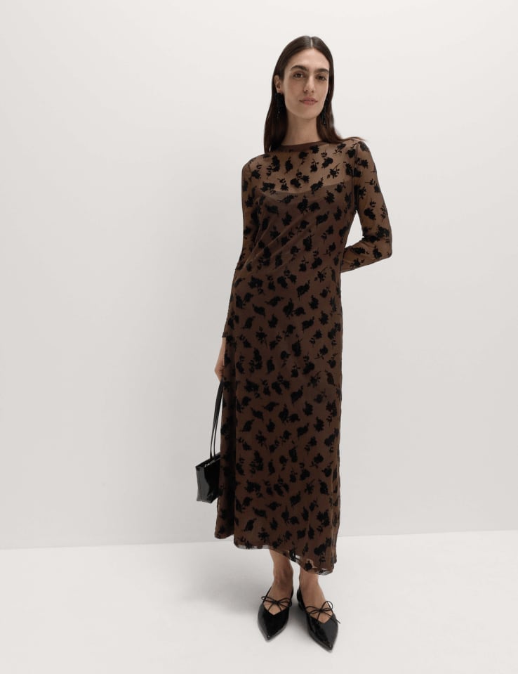 Sheer Floral Print Sheath Dress Sheer Floral Print Sheath Dress — Classy Brown Dress