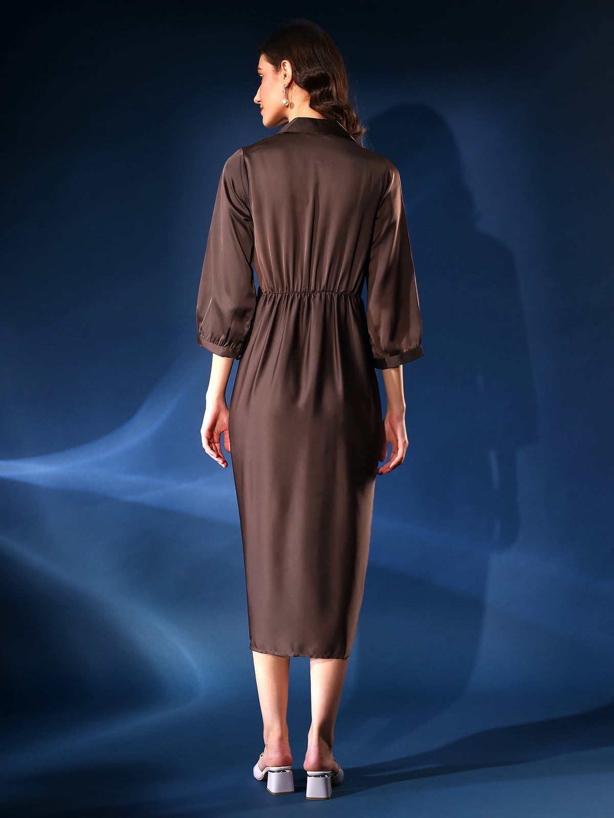 Deep Brown Satin Midi Dress Deep Brown Satin Midi Dress — Classy Brown Dress