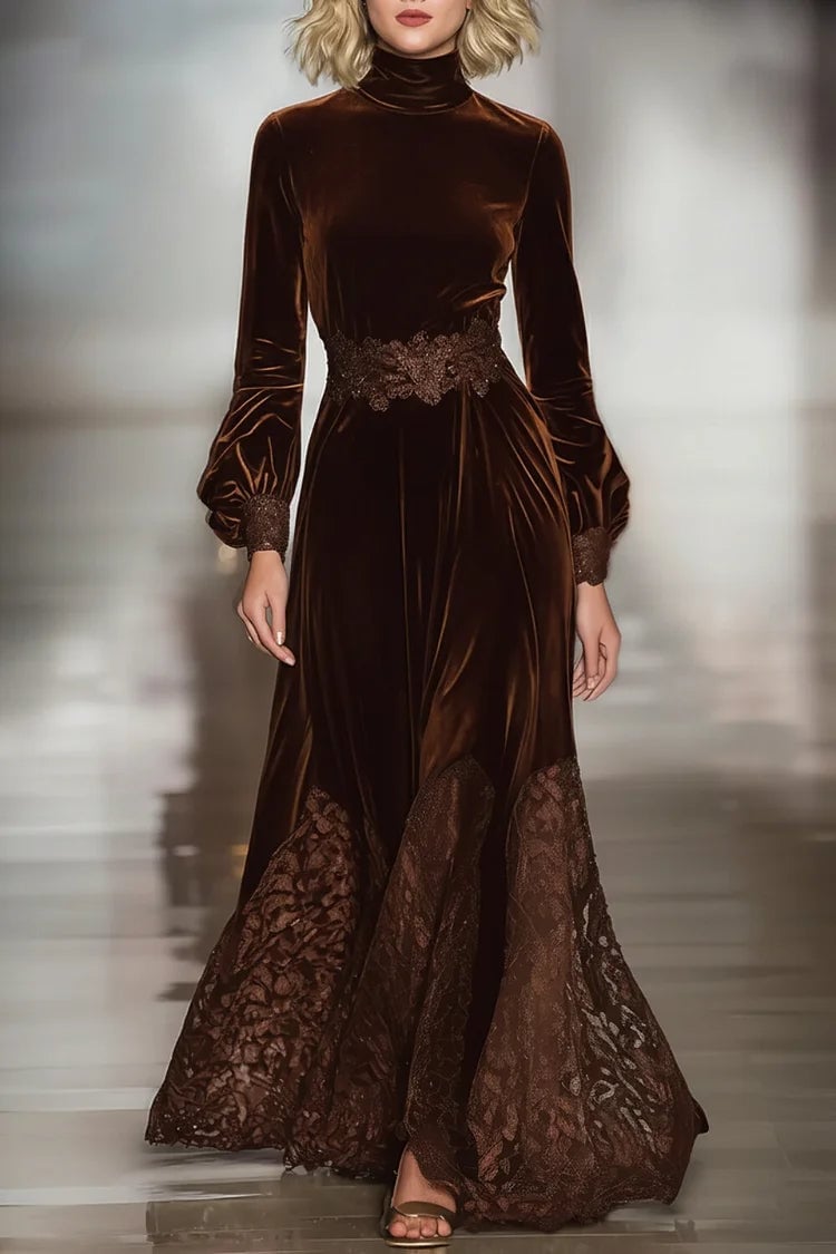 Velvet And Lace Long Sleeve Dress Velvet And Lace Long Sleeve Dress — Classy Brown Dress