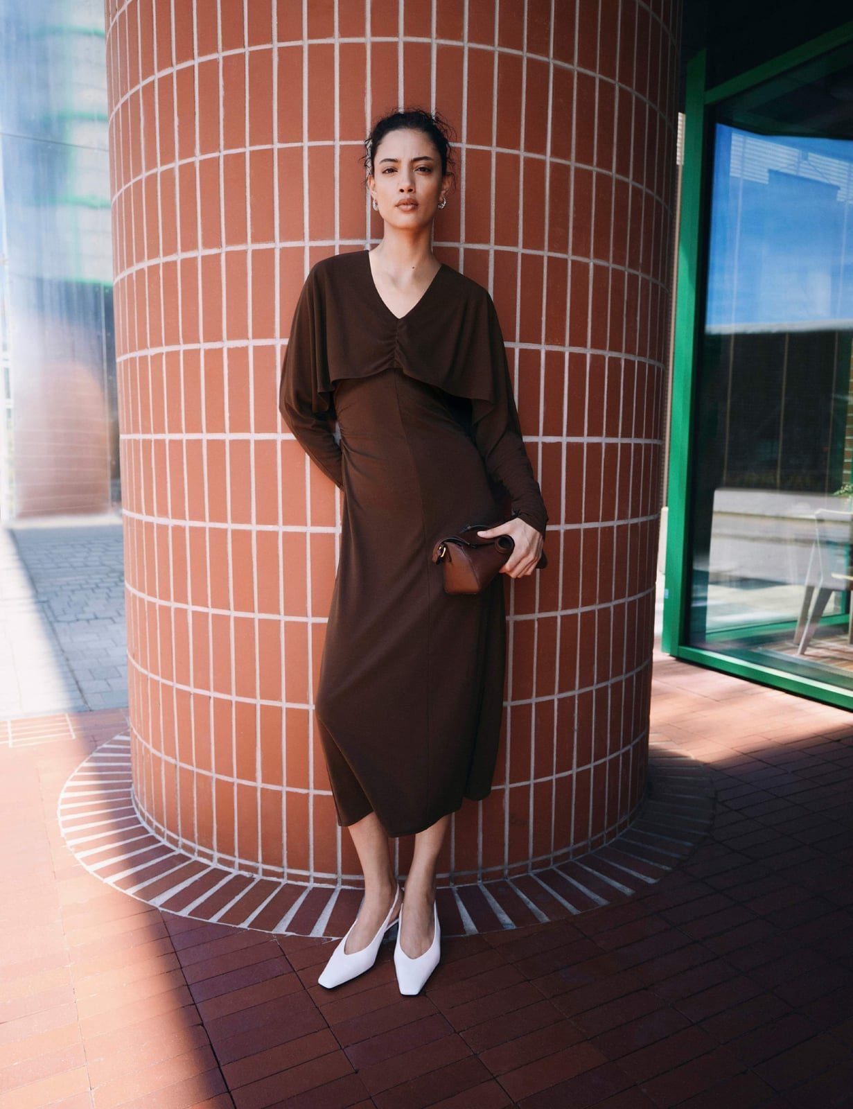 Deep Brown Midi Dress With Capelet Deep Brown Midi Dress With Capelet — Classy Brown Dress