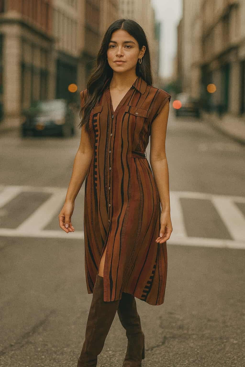 Striped Midi Shirt Dress Striped Midi Shirt Dress — Classy Brown Dress