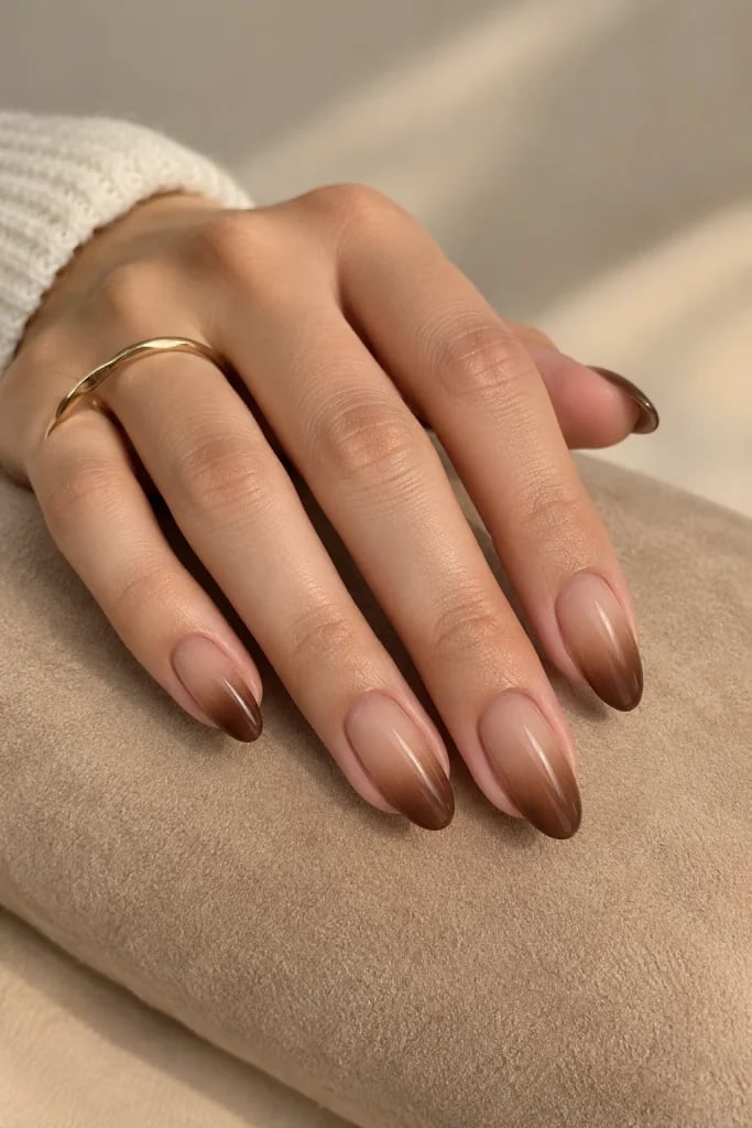 Medium Almond Brown Ombre Nails Medium Almond Brown Ombre Nails — Classy Brown Ombre Nails