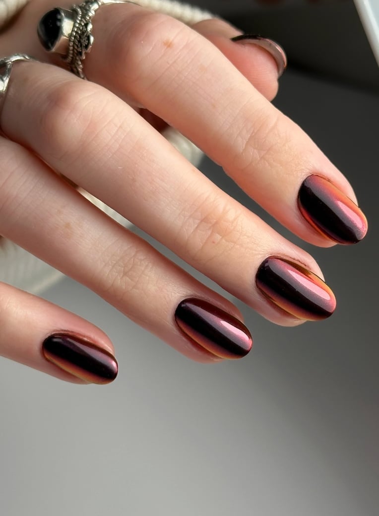 Medium Oval Chrome Ombre Medium Oval Chrome Ombre — Classy Brown Ombre Nails