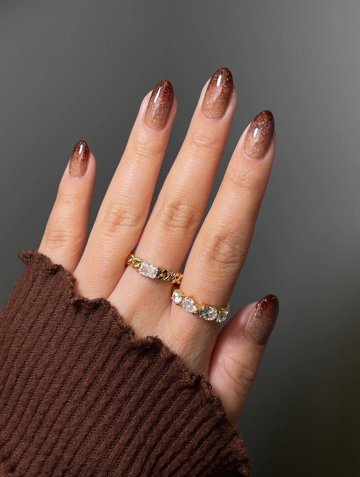 Medium Almond Brown to Gold Glitter Ombre Medium Almond Brown to Gold Glitter Ombre — Classy Brown Ombre Nails
