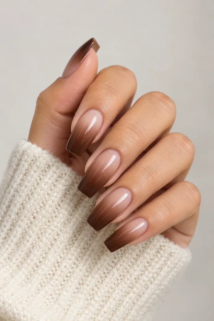 Long Nude to Dark Brown Coffin Ombre Long Nude to Dark Brown Coffin Ombre — Classy Brown Ombre Nails