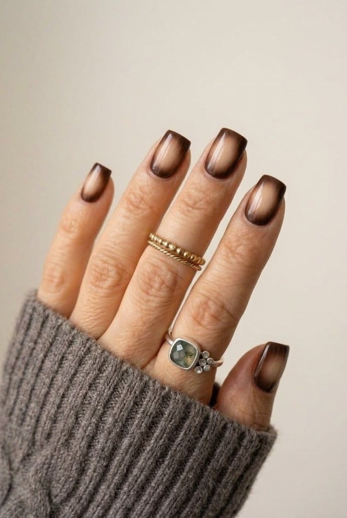 Medium Square Glossy Brown Contrast Ombre Medium Square Glossy Brown Contrast Ombre — Classy Brown Ombre Nails
