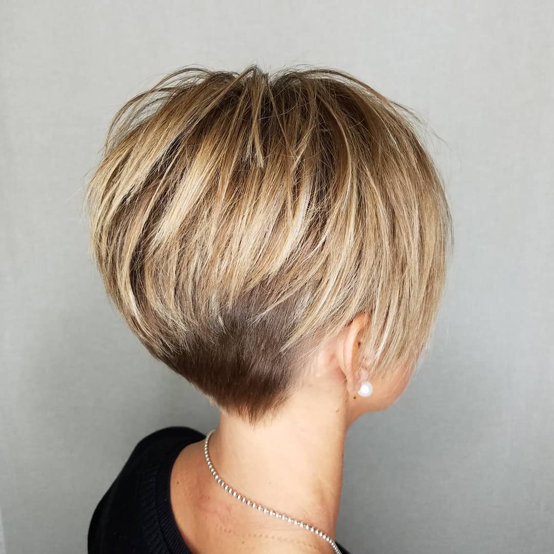 Layered Pixie with Stacked Back and Highlights — Classy Brown Pixie