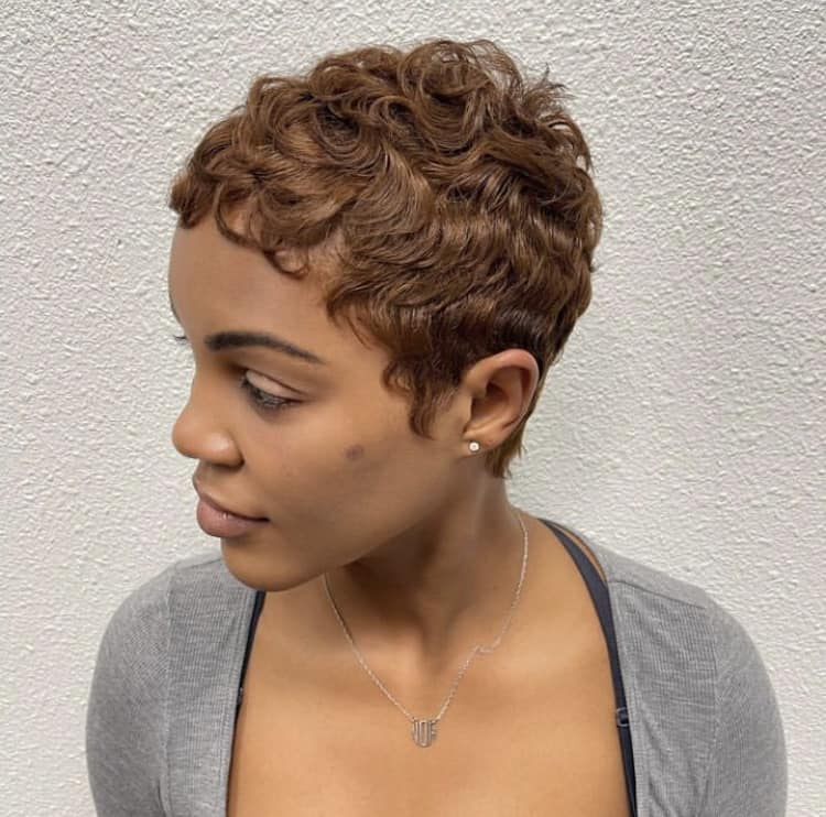 Copper Brown Pixie with Defined Curls — Classy Brown Pixie