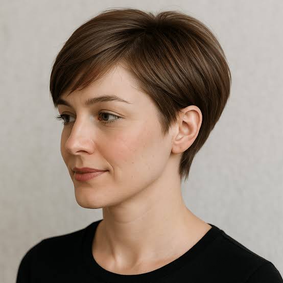 Smooth Layered Mid-Brown Pixie — Classy Brown Pixie