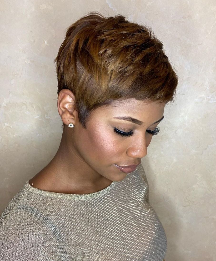 Textured Dark Brown Pixie with Crown Volume, Ear — Classy Brown Pixie