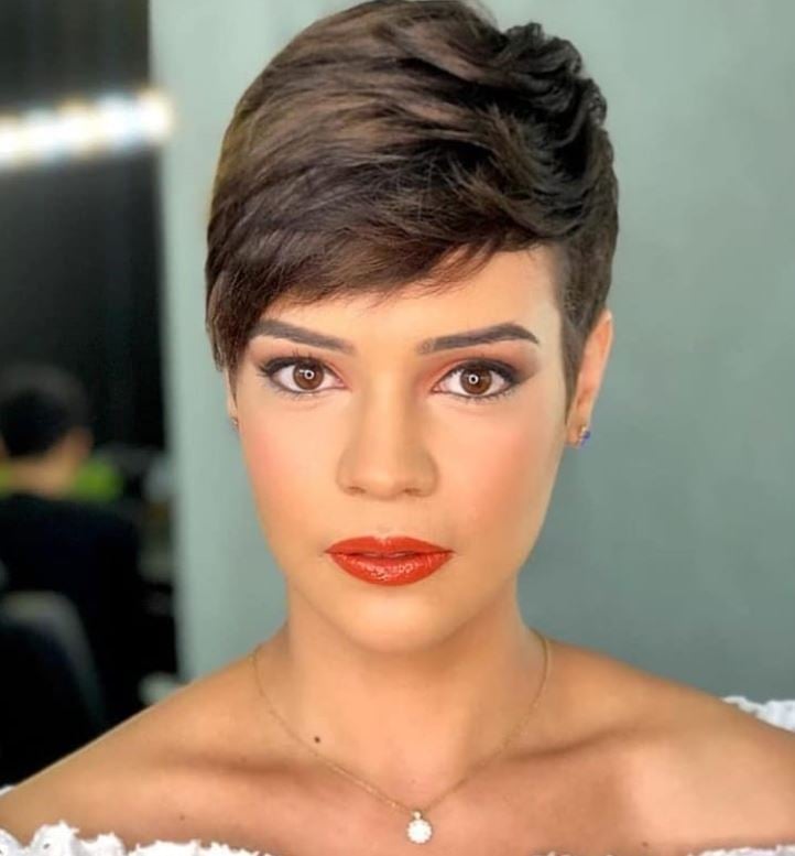 Classic Dark Brown Pixie with Swept Bangs — Classy Brown Pixie