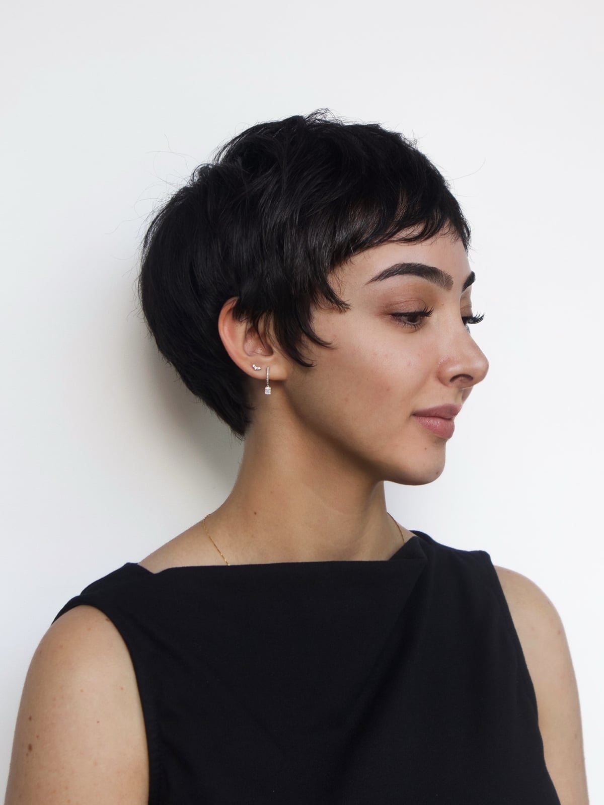 Asymmetrical Dark Brown Pixie with Sharp Bangs — Classy Brown Pixie