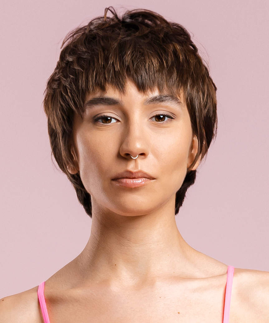 Medium Brown Pixie with Full Fringe — Classy Brown Pixie