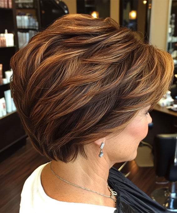 Layered Brown Pixie with Caramel Highlights — Classy Brown Pixie