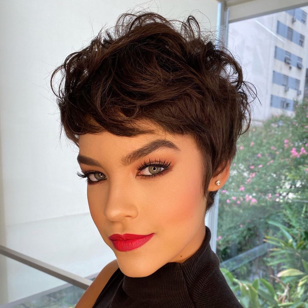 Messy Dark Brown Wavy Pixie — Classy Brown Pixie