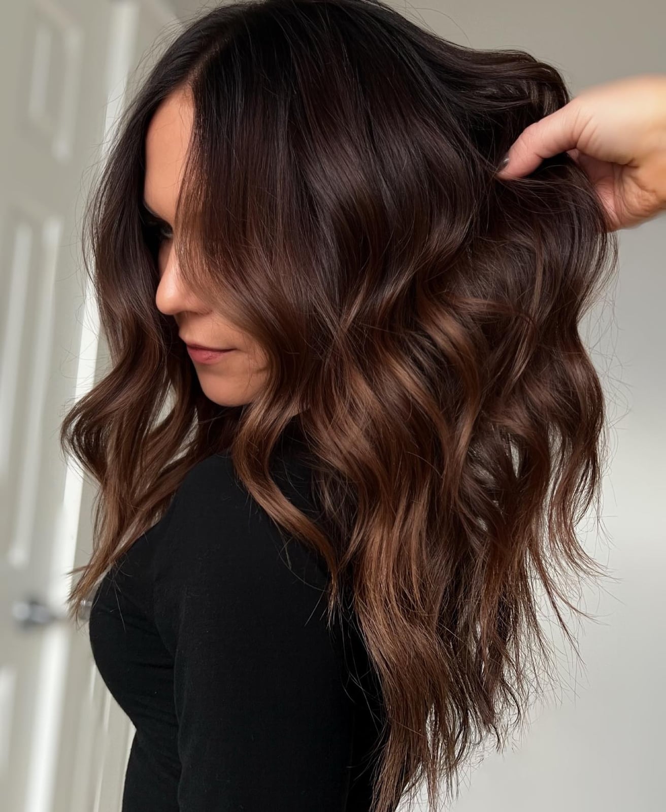 Glossy Chocolate Brown Mid-Back With Side Part — Classy Brunette Hair Colors