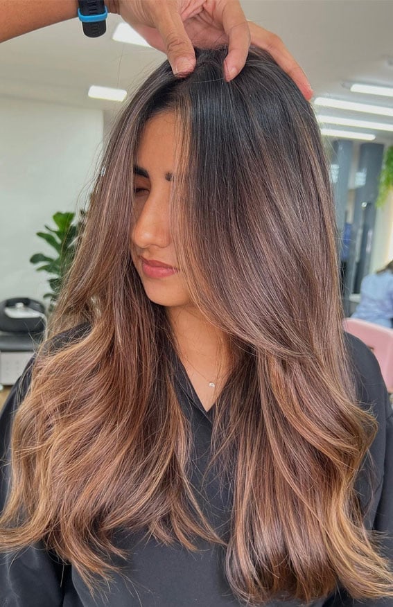 Medium Brown Mid-Back With Sun-Kissed Balayage — Classy Brunette Hair Colors