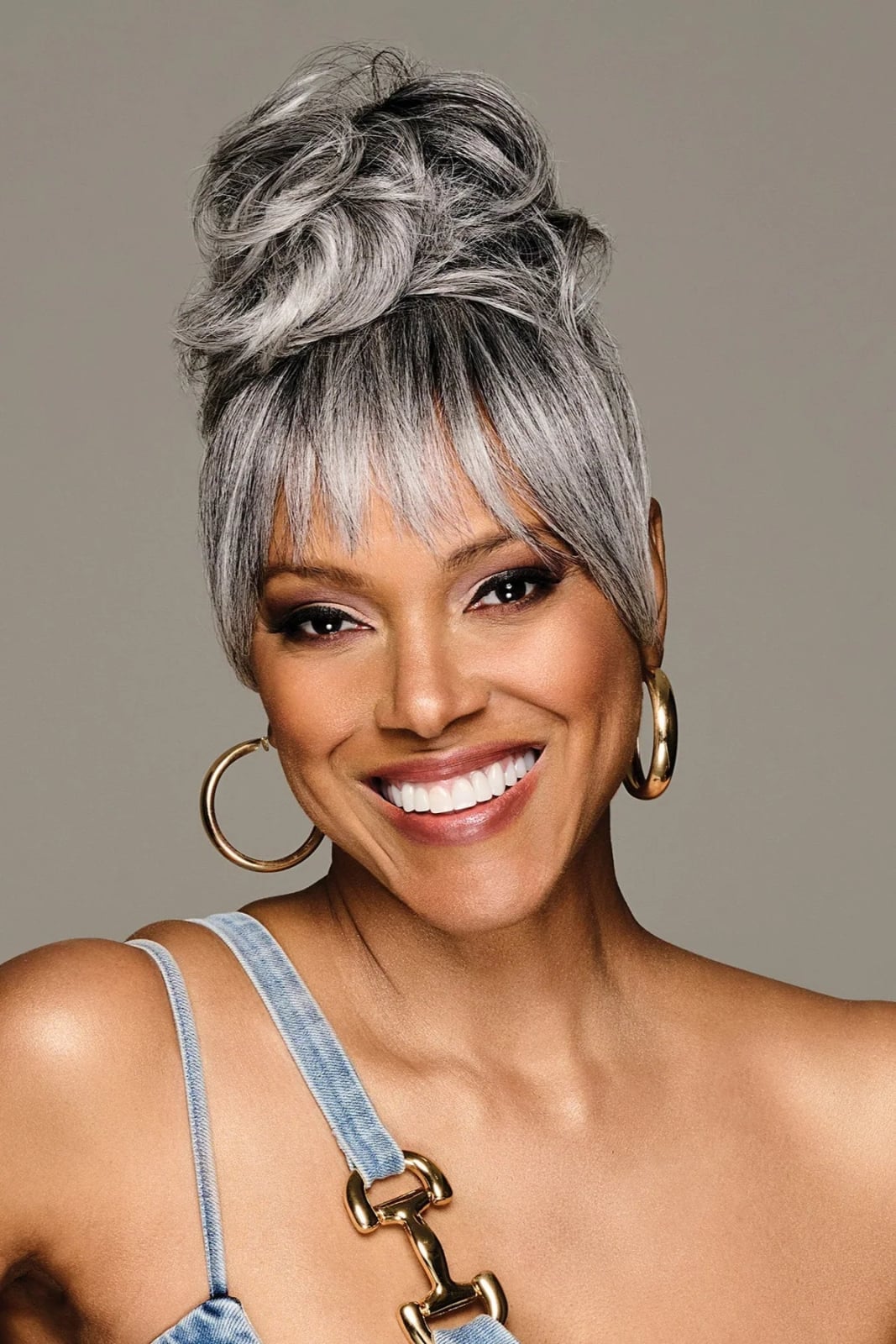 High Sleek Bun With Full Fringe High Sleek Bun With Full Fringe — Classy Bun and Bang