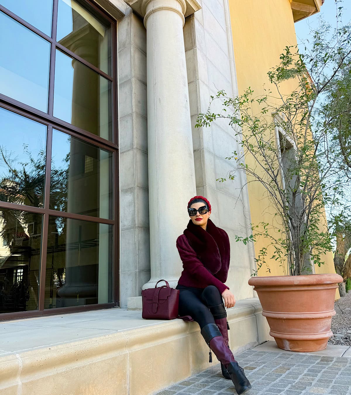 Black Leggings and Burgundy Jacket — Classy Burgundy Boots Outfit
