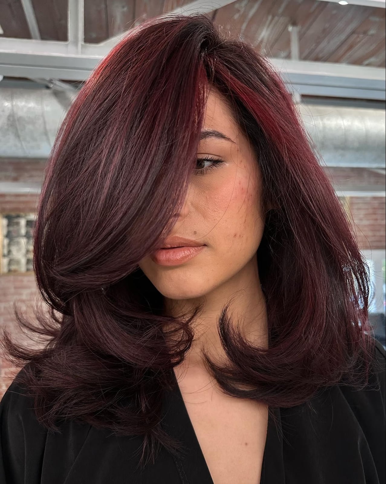 Long Layered Dark Burgundy With Red Highlights — Classy Burgundy Highlights