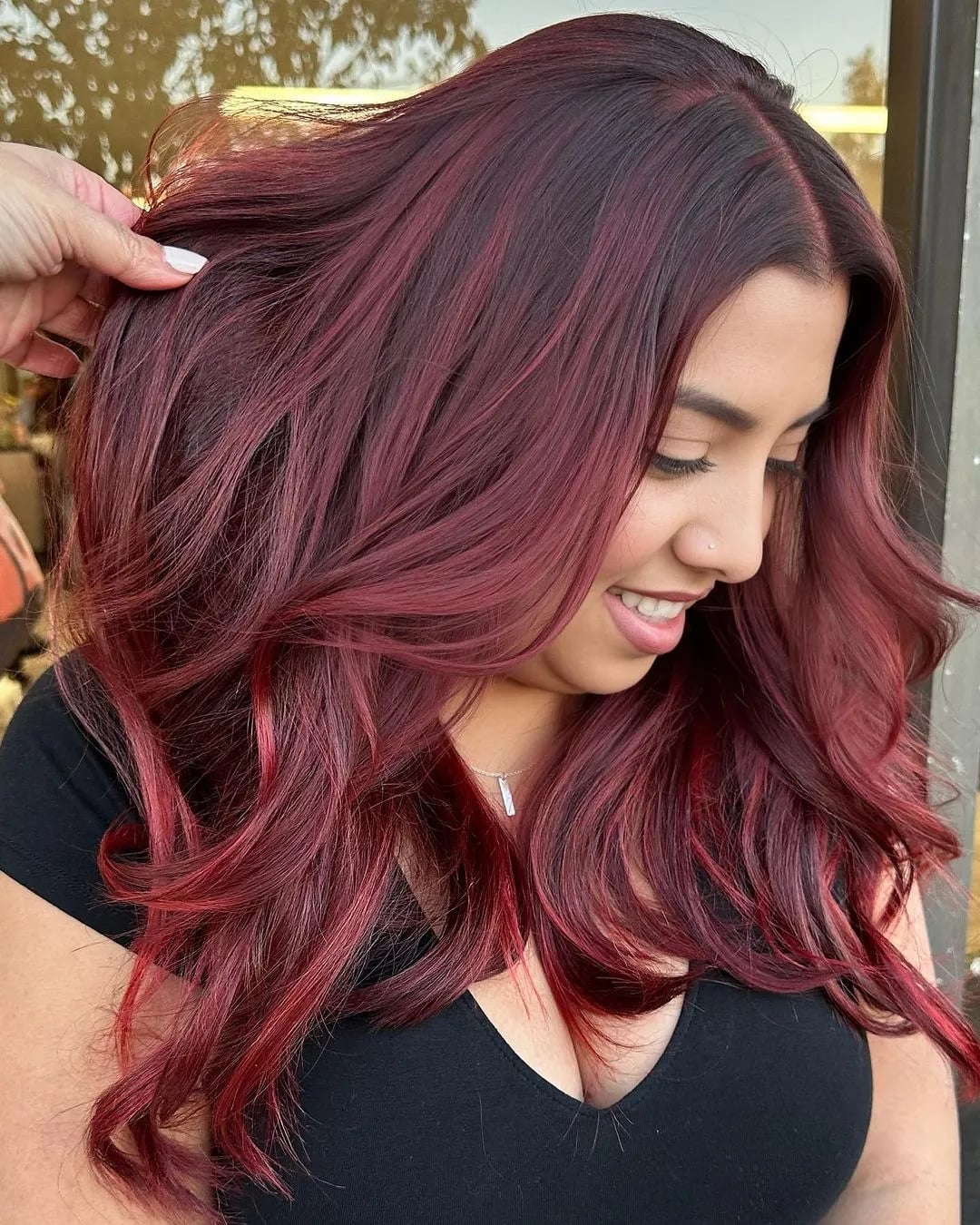 Mid-Back Burgundy With Subtle Lighter Highlights, Wavy — Classy Burgundy Highlights