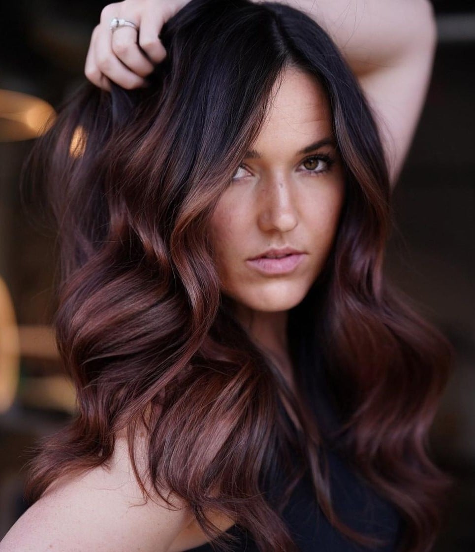 Mid-Back Dark Brown With Burgundy Highlights — Classy Burgundy Highlights