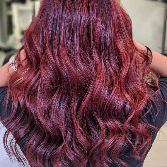 Mid-Back Dark Base With Burgundy Highlights, Wavy — Classy Burgundy Highlights