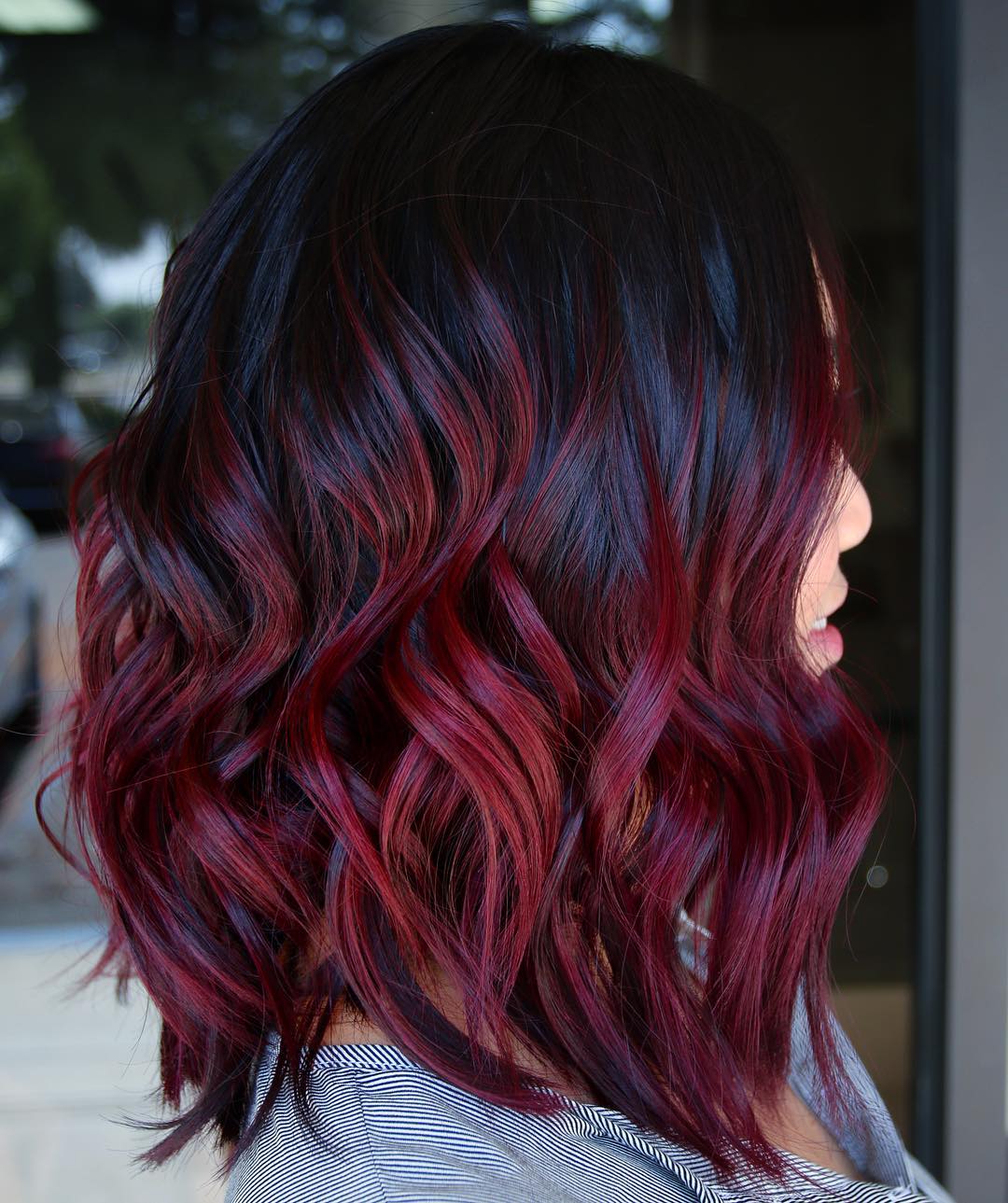 Collarbone Lob Dark Base With Burgundy Highlights — Classy Burgundy Highlights
