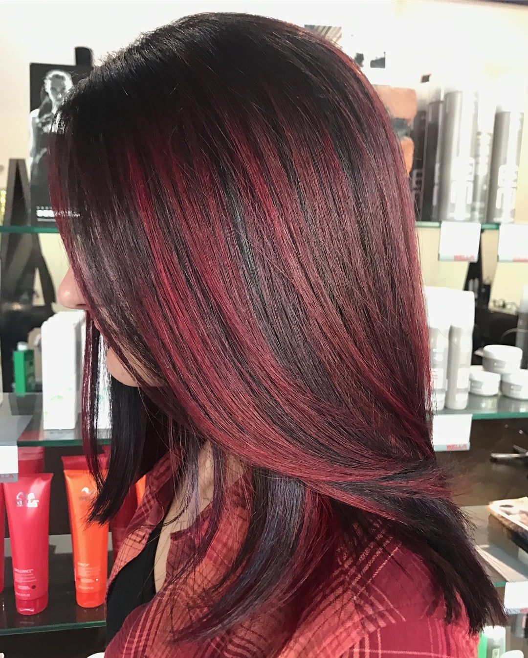 Collarbone Layered Straight Dark Base With Burgundy, Layers — Classy Burgundy Highlights