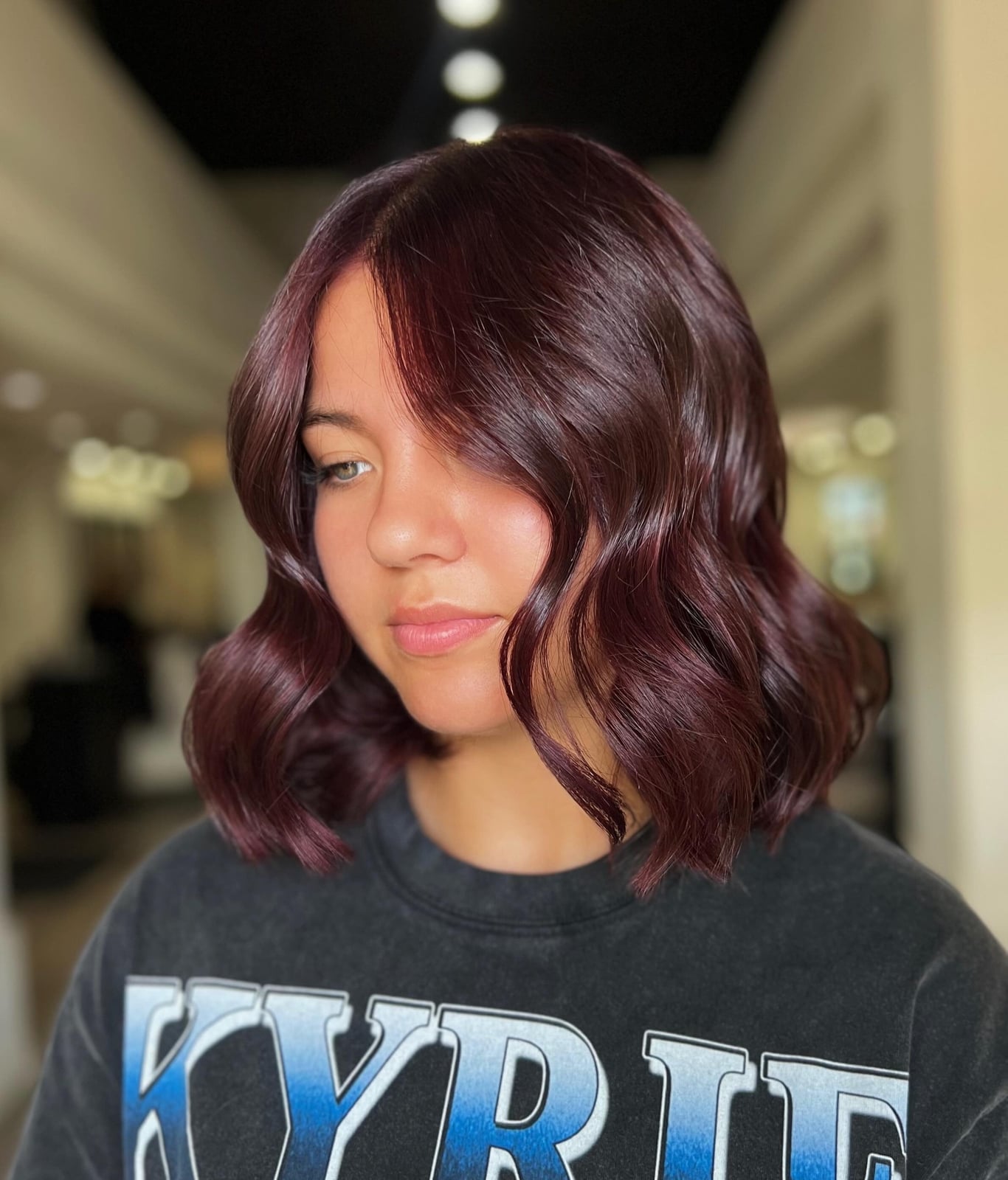 Shoulder Length Bob Burgundy With Lighter Highlights — Classy Burgundy Highlights