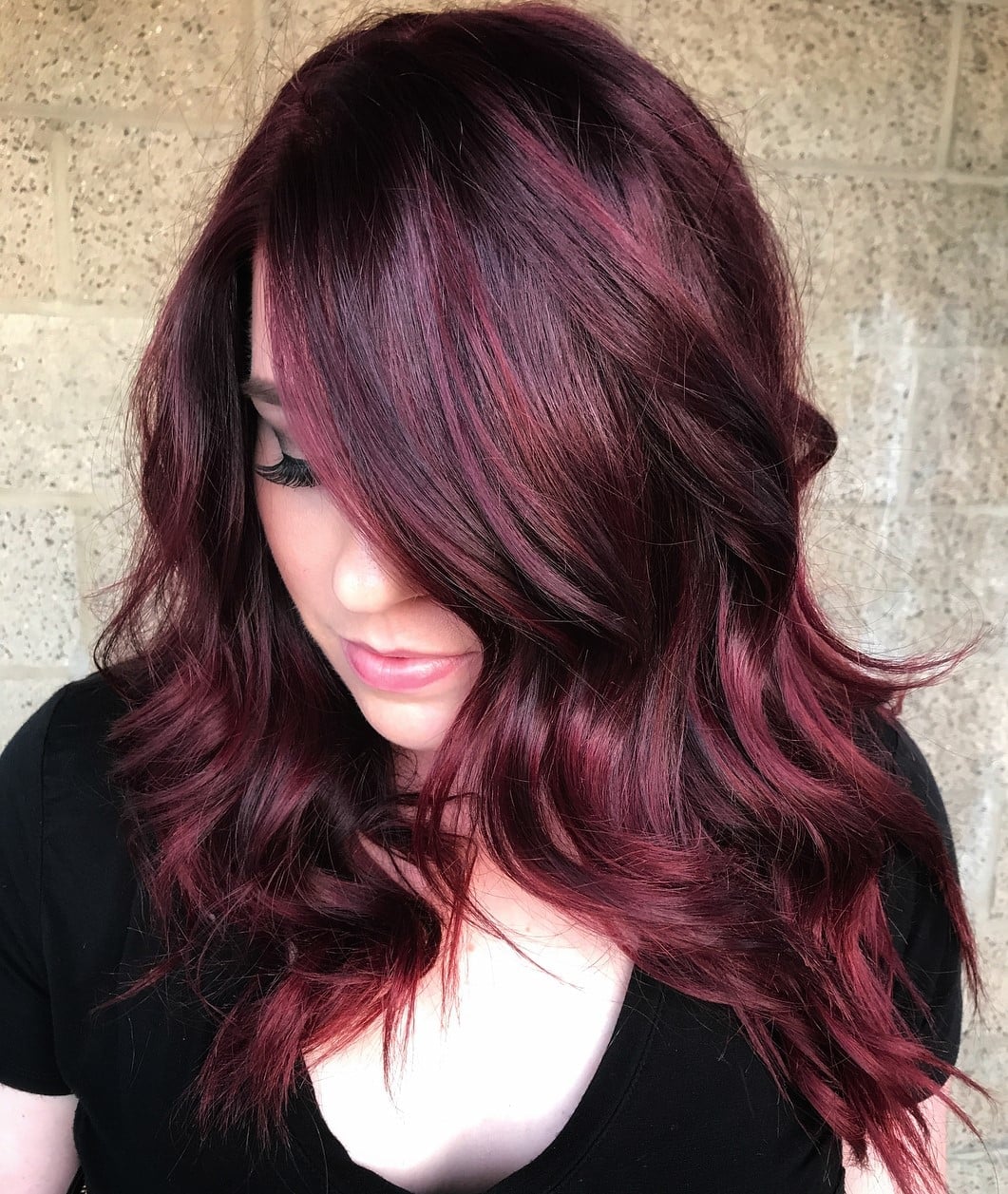 Mid-Back Burgundy With Lighter Highlights — Classy Burgundy Highlights