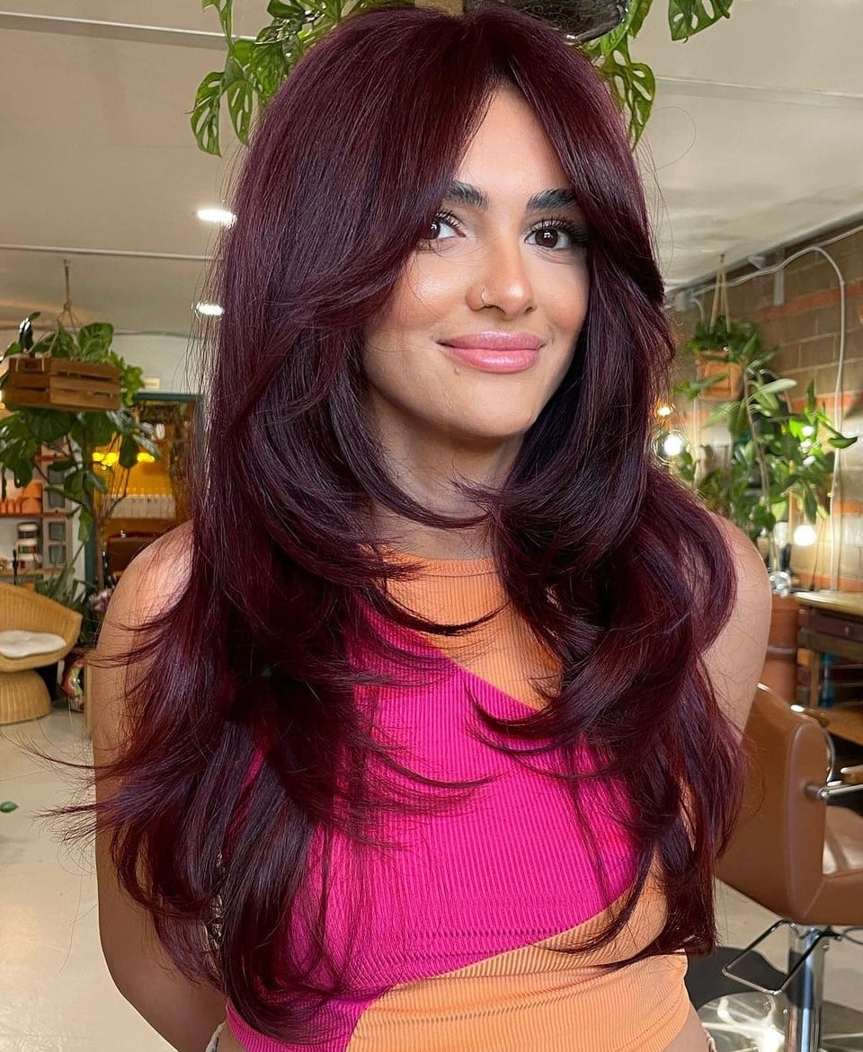 Mid-Back Layers With Deep Burgundy — Classy Burgundy Highlights
