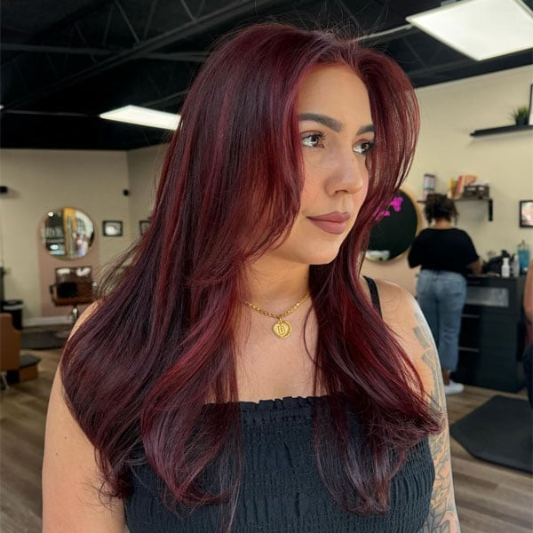Medium-Long Layers In Rich Burgundy — Classy Burgundy Highlights
