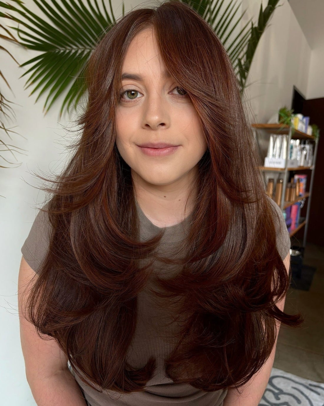 Long Auburn Layers With Face-Framing Bangs — Classy Butterfly Hair