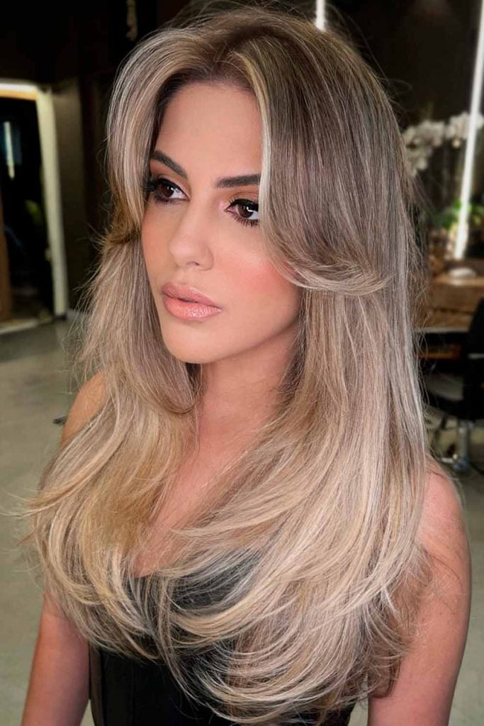 Mid-Back Blonde Layers With Root Shadow — Classy Butterfly Hair