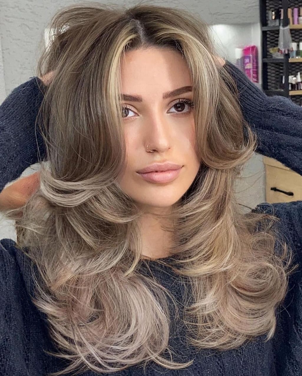 Mid-Back Ash Blonde Layers With Sweeping Bangs, Wavy — Classy Butterfly Hair