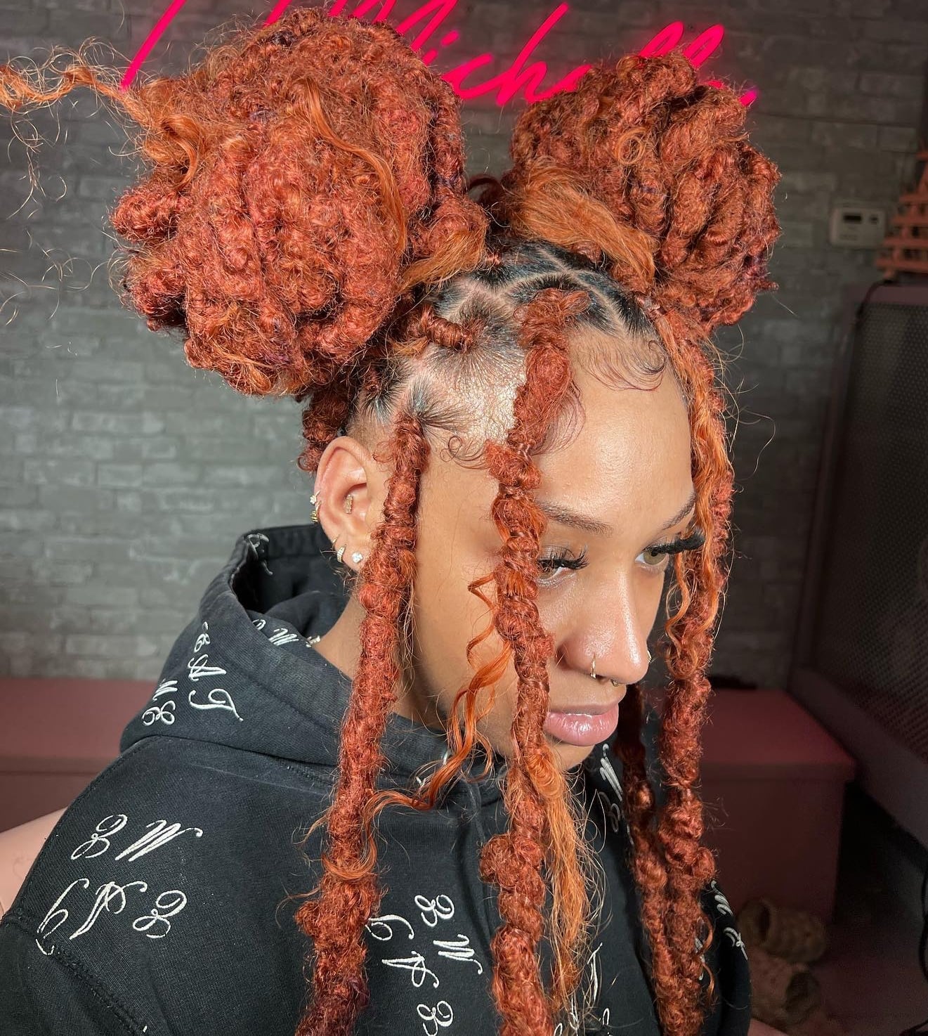 Fiery Orange Double Bun Butterfly Locs Fiery Orange Double Bun Butterfly Locs — Classy Butterfly Locs