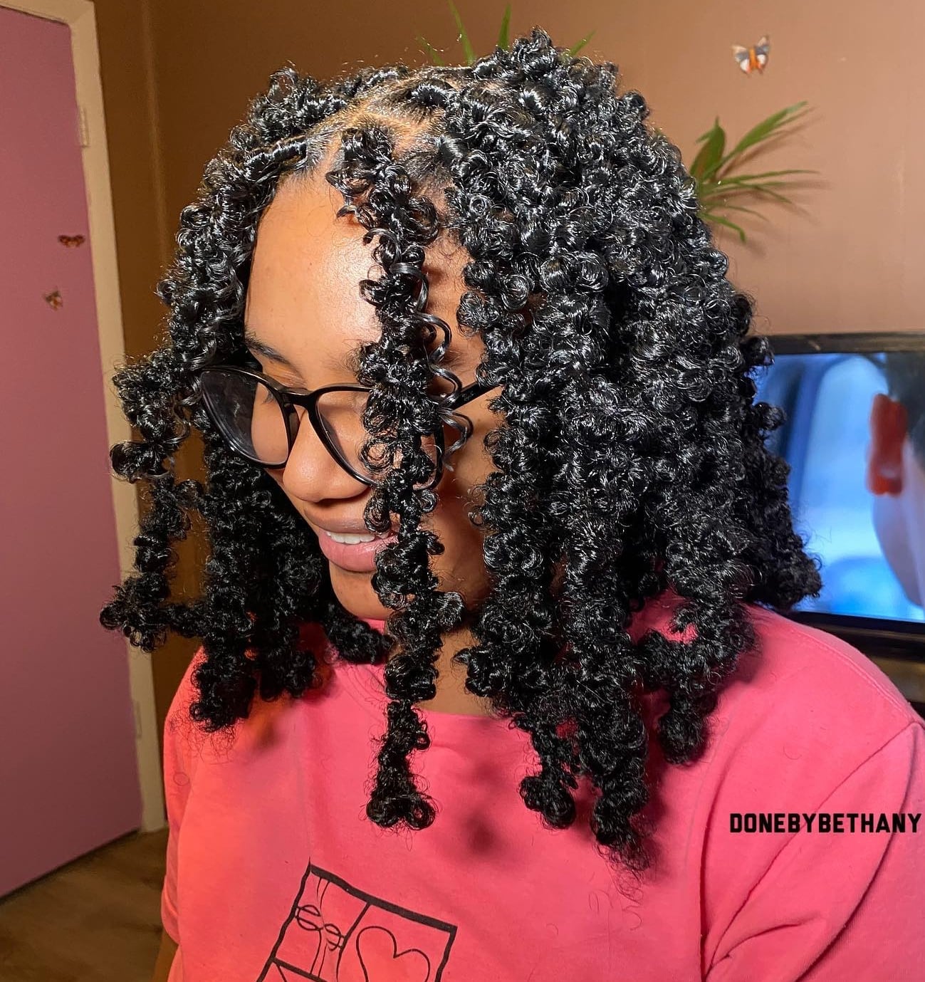 Curly Black Butterfly Locs Collarbone Length, Middle Curly Black Butterfly Locs Collarbone Length, Middle — Classy Butterfly Locs