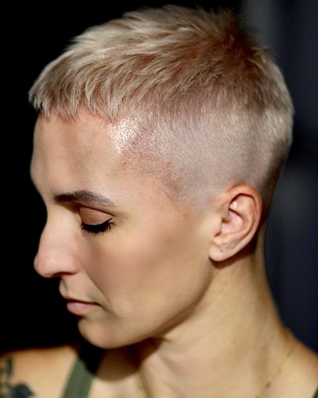 Very Short Blonde Buzz Cut with Tank Top — Classy Buzz Cut