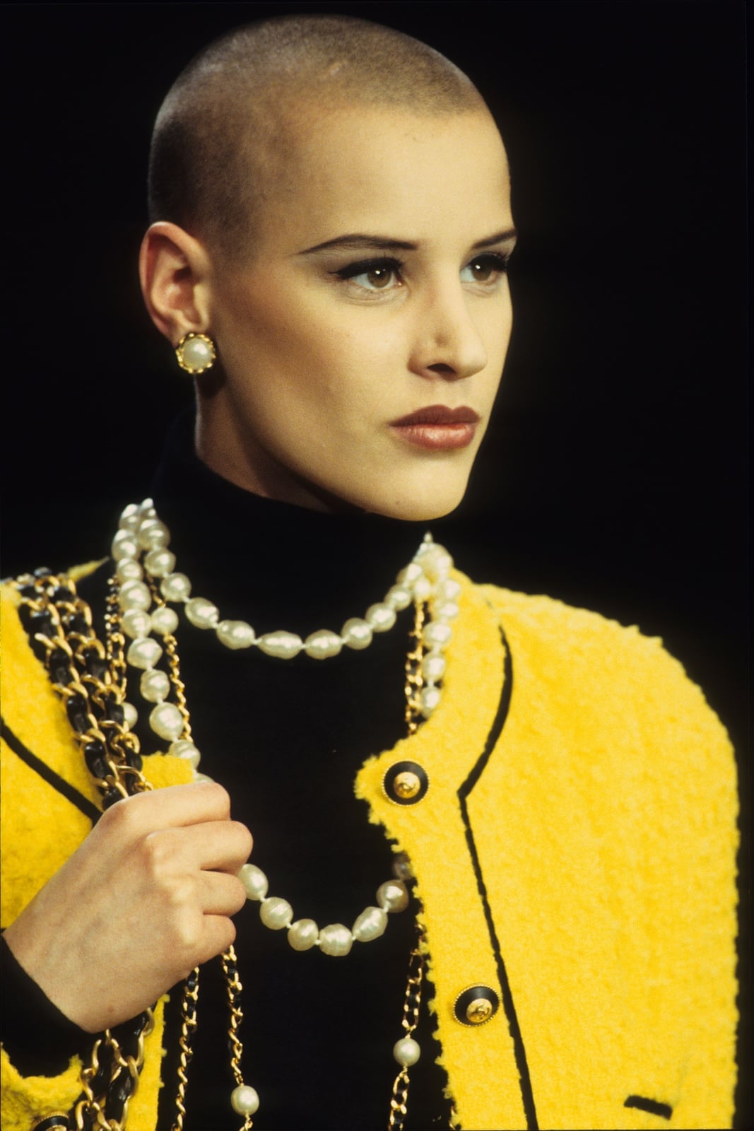 Yellow Textured Jacket Over a Black Turtleneck — Classy Buzz Cut