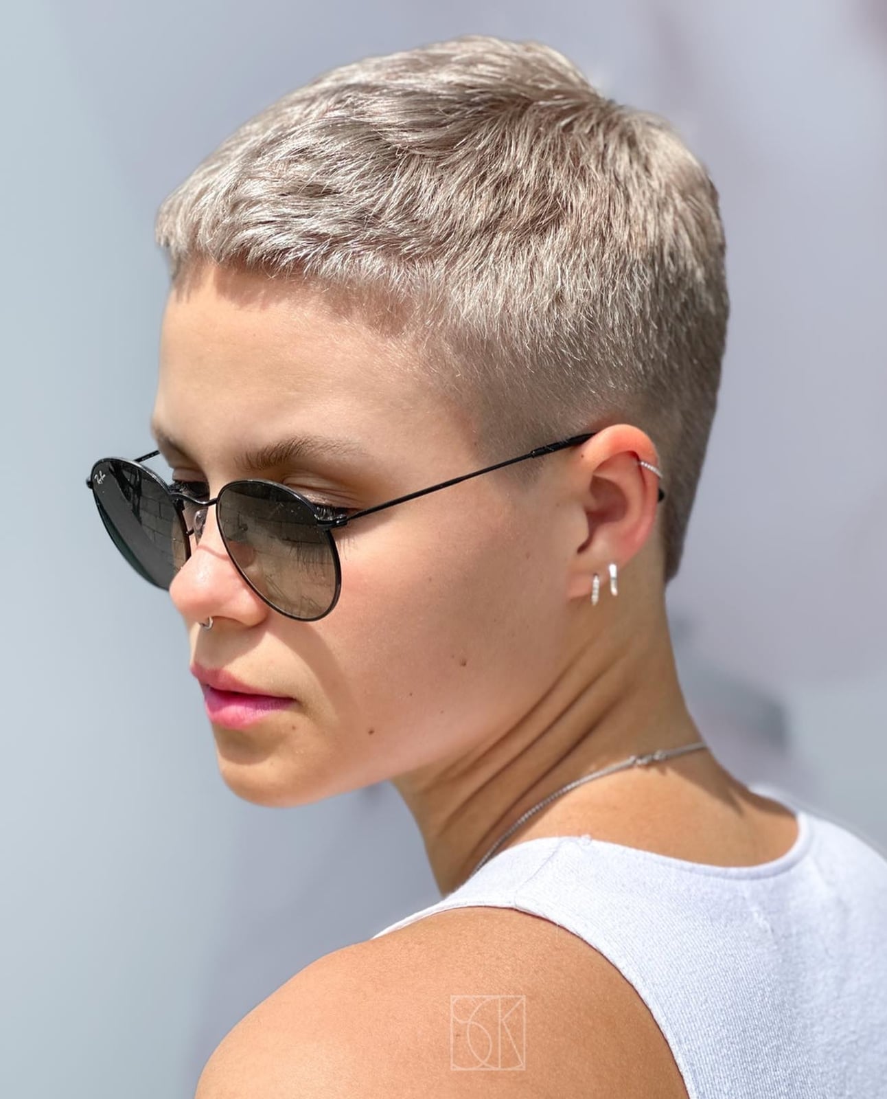 Silver Buzz Cut with Sunglasses and Tank Top — Classy Buzz Cut