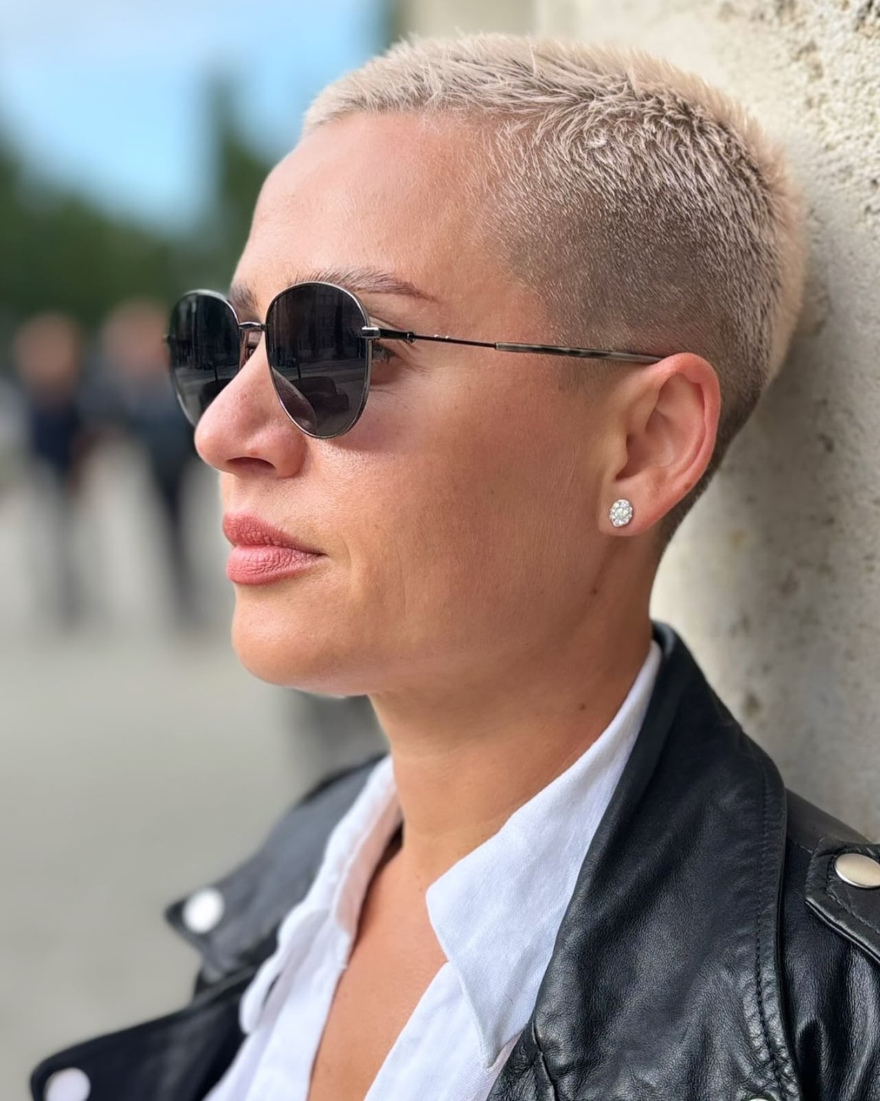 Leather Jacket Over White Shirt — Classy Buzz Cut