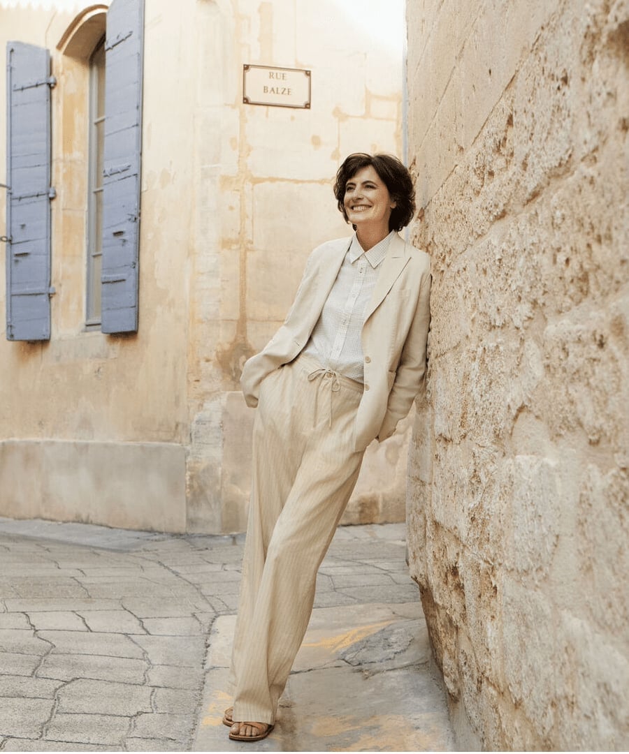 Beige Linen Suit with Wide Leg Trousers Beige Linen Suit with Wide Leg Trousers — Classy Capsule Wardrobe