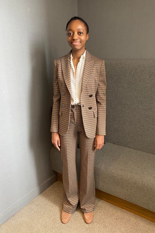 Brown Plaid Blazer with White Blouse and Tan Loafers Brown Plaid Blazer with White Blouse and Tan Loafers — Classy Capsule Wardrobe