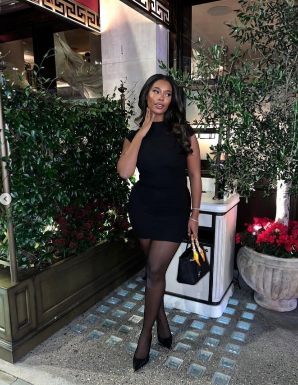 Fitted Black Mini Dress with Sheer Tights — Classy Casual Date Night Outfit